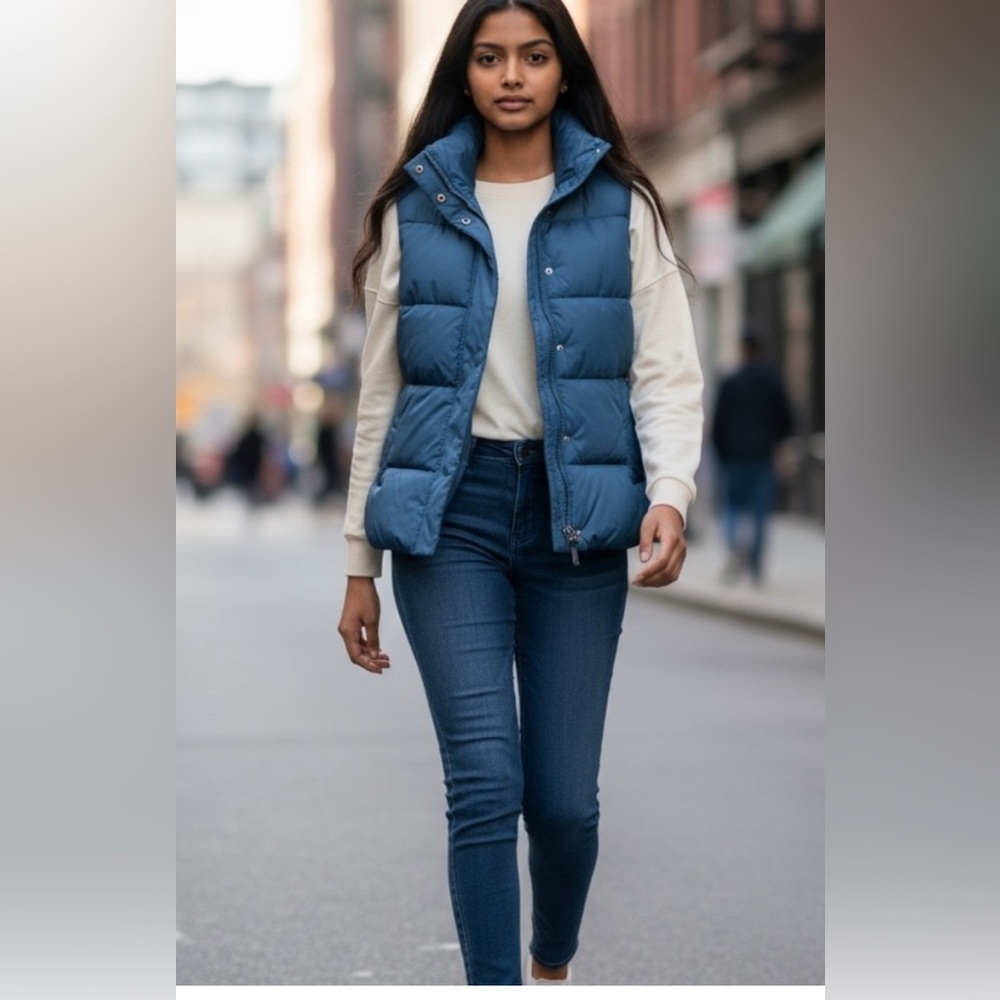 Athleta Downtown Puffer Vest Dark Sardinia Blue XS